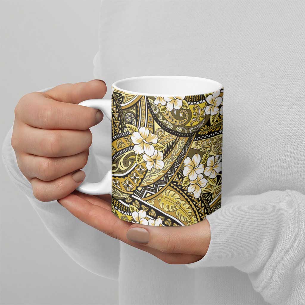 Polynesian Hibiscus Tropical Yellow Floral Ceramic Mug Tribal Pattern LT01 - Polynesian Pride