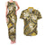 Polynesian Hibiscus Tropical Yellow Floral Couples Matching Tank Maxi Dress and Hawaiian Shirt Tribal Pattern - Polynesian Pride