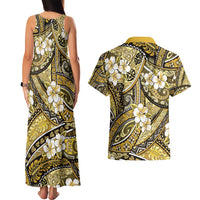 Polynesian Hibiscus Tropical Yellow Floral Couples Matching Tank Maxi Dress and Hawaiian Shirt Tribal Pattern - Polynesian Pride