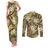 Polynesian Hibiscus Tropical Yellow Floral Couples Matching Tank Maxi Dress and Long Sleeve Button Shirt Tribal Pattern LT01 Yellow - Polynesian Pride