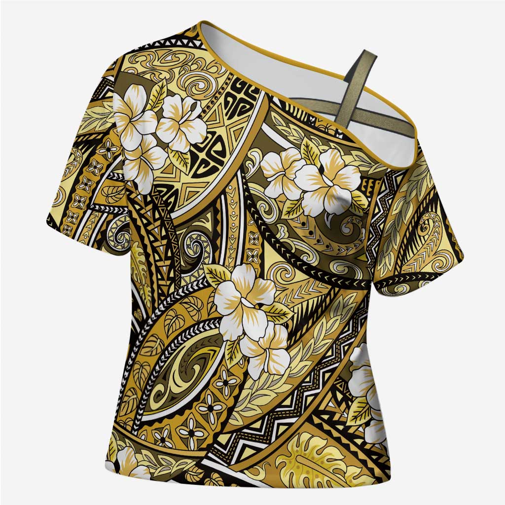 Polynesian Hibiscus Tropical Yellow Floral Cross Shoulder Shirt Tribal Pattern LT01 Female Yellow - Polynesian Pride