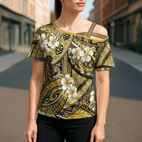 Polynesian Hibiscus Tropical Yellow Floral Cross Shoulder Shirt Tribal Pattern LT01 - Polynesian Pride