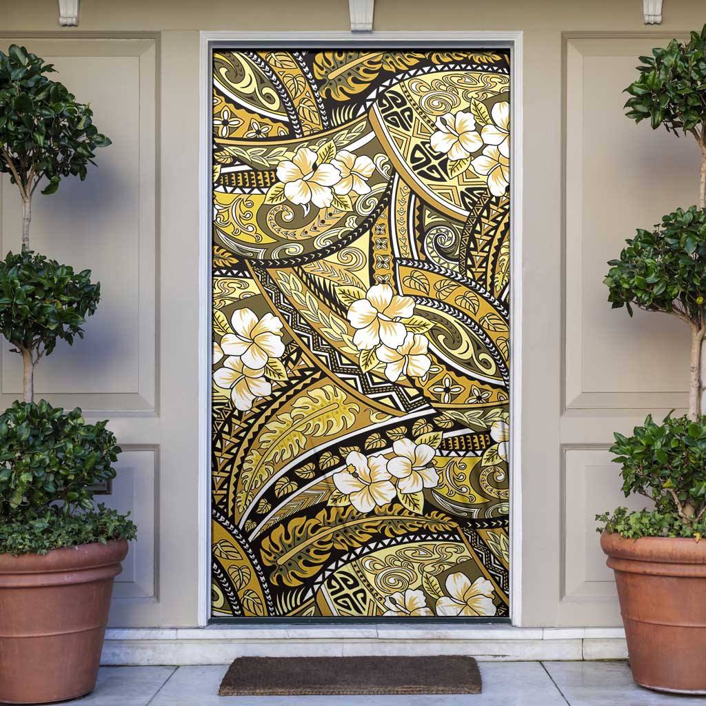 Polynesian Hibiscus Tropical Yellow Floral Door Cover Tribal Pattern - Polynesian Pride