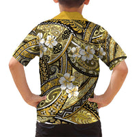 Polynesian Hibiscus Tropical Yellow Floral Family Matching Short Sleeve Bodycon Dress and Hawaiian Shirt Tribal Pattern - Polynesian Pride