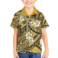 Polynesian Hibiscus Tropical Yellow Floral Family Matching Short Sleeve Bodycon Dress and Hawaiian Shirt Tribal Pattern - Polynesian Pride