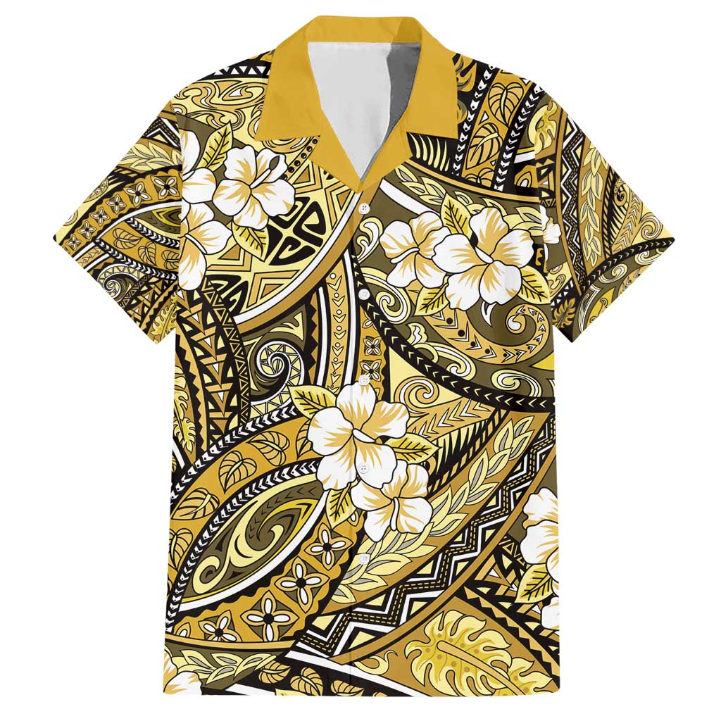 Polynesian Hibiscus Tropical Yellow Floral Hawaiian Shirt Tribal Pattern - Polynesian Pride