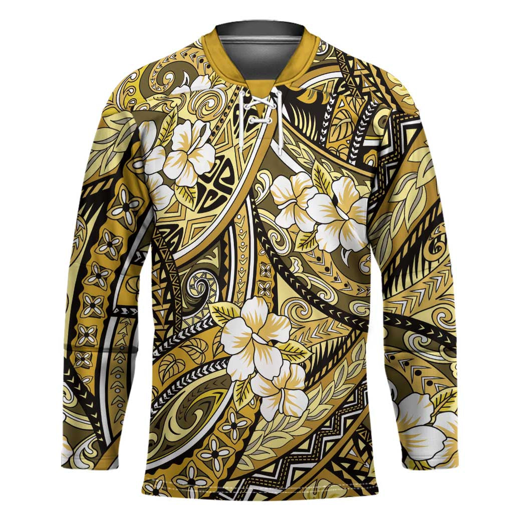 Polynesian Hibiscus Tropical Yellow Floral Hockey Jersey Tribal Pattern LT01 Unisex Yellow - Polynesian Pride