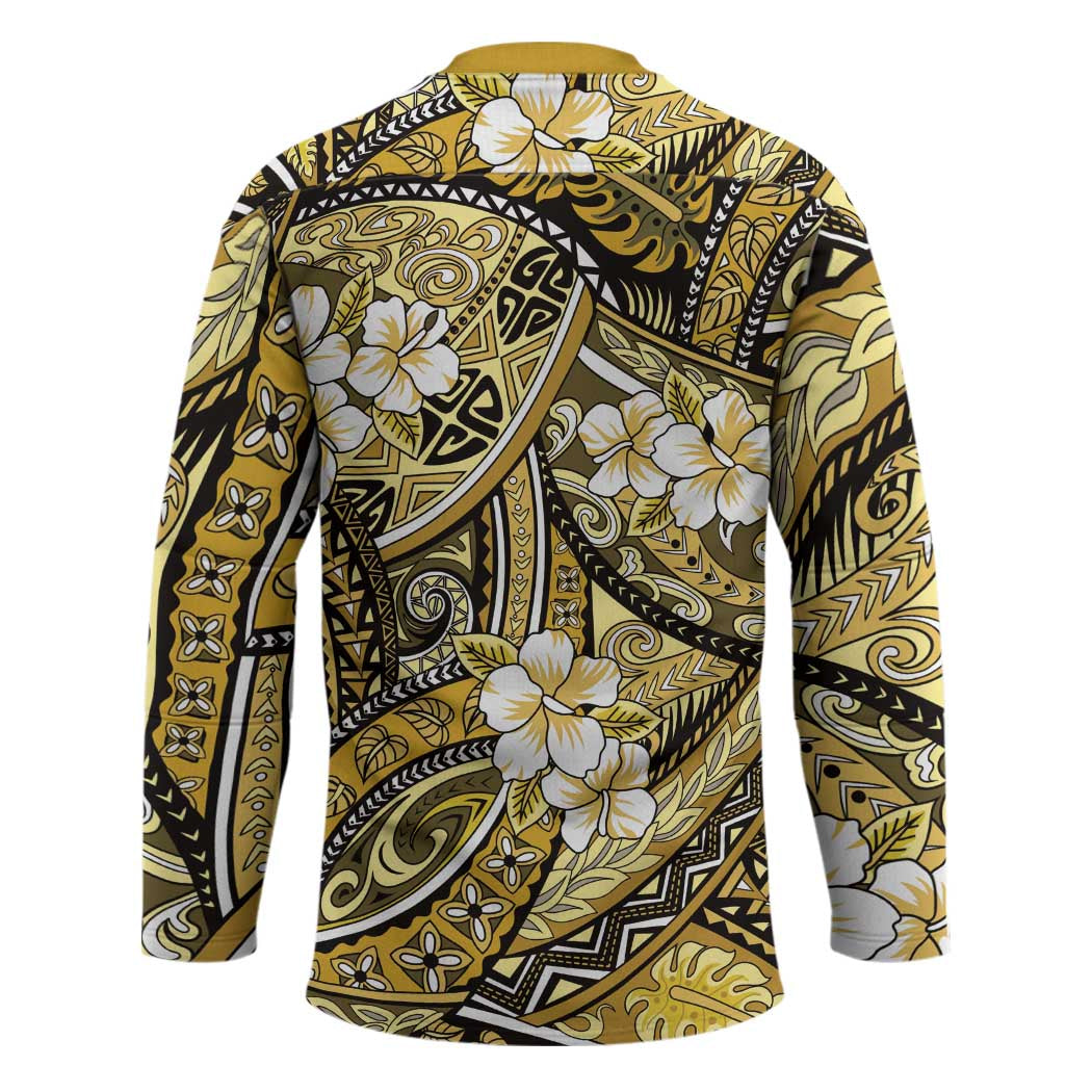 Polynesian Hibiscus Tropical Yellow Floral Hockey Jersey Tribal Pattern LT01 - Polynesian Pride