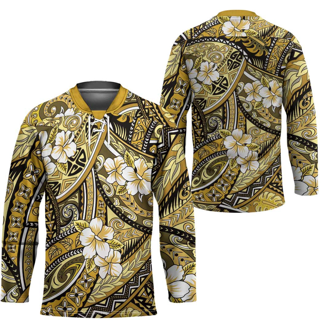 Polynesian Hibiscus Tropical Yellow Floral Hockey Jersey Tribal Pattern LT01 - Polynesian Pride