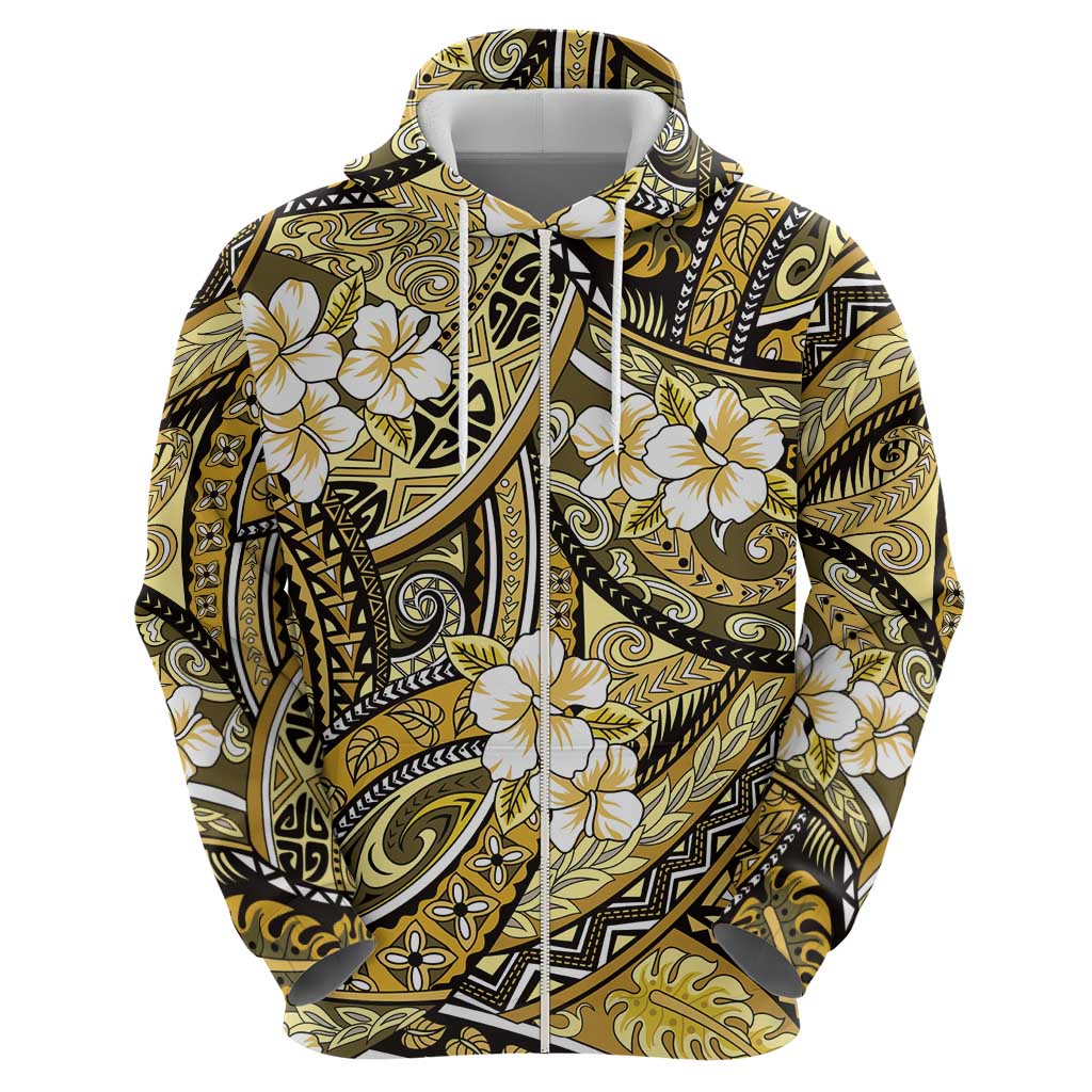 Polynesian Hibiscus Tropical Yellow Floral Hoodie Tribal Pattern - Polynesian Pride