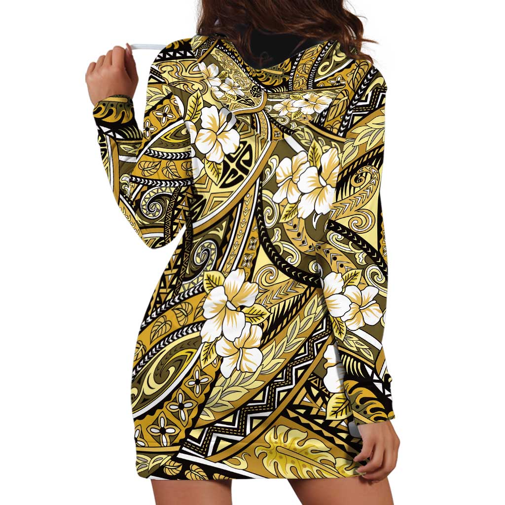Polynesian Hibiscus Tropical Yellow Floral Hoodie Dress Tribal Pattern LT01 - Polynesian Pride
