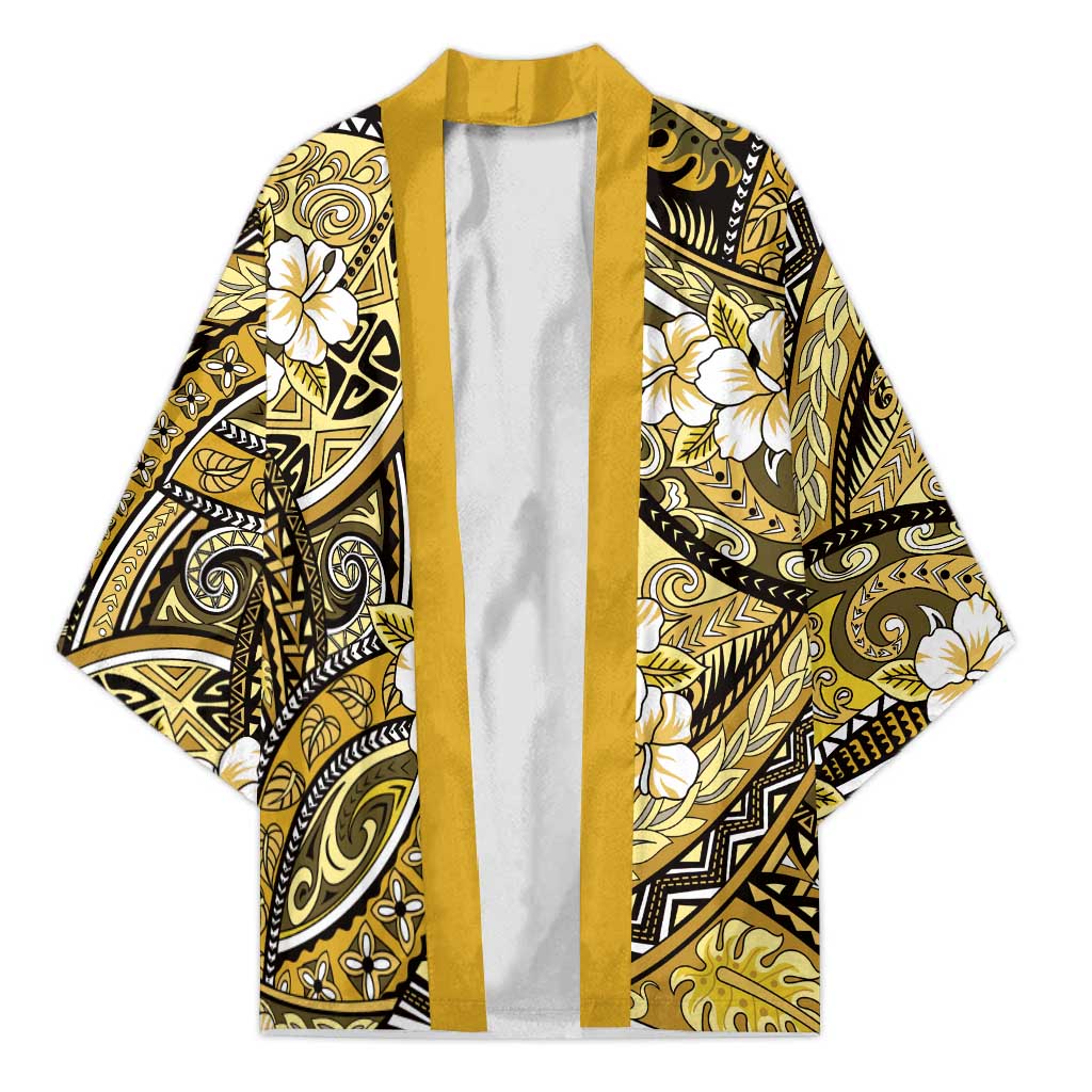 Polynesian Hibiscus Tropical Yellow Floral Kimono Tribal Pattern - Polynesian Pride
