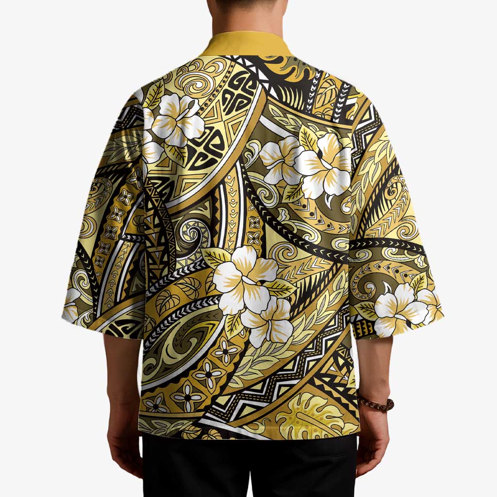 Polynesian Hibiscus Tropical Yellow Floral Kimono Tribal Pattern - Polynesian Pride
