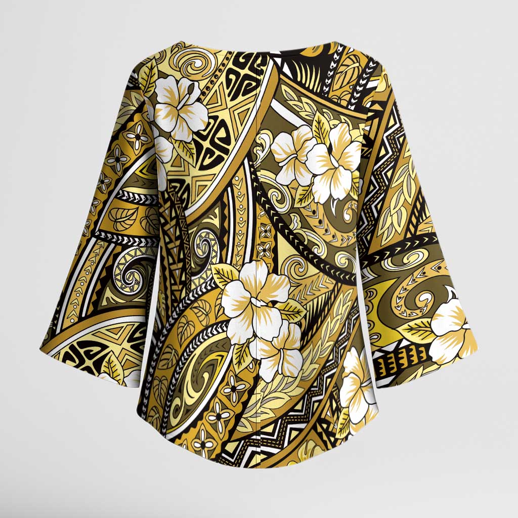 Polynesian Hibiscus Tropical Yellow Floral Kimono Sleeve Blouse Tribal Pattern LT01 - Polynesian Pride
