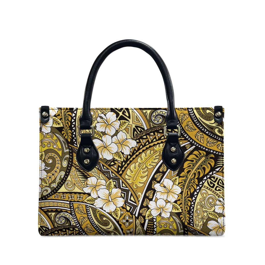 Polynesian Hibiscus Tropical Yellow Floral Leather Bag Tribal Pattern - Polynesian Pride