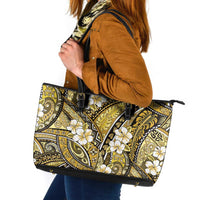 Polynesian Hibiscus Tropical Yellow Floral Leather Tote Bag Tribal Pattern - Polynesian Pride