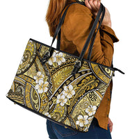 Polynesian Hibiscus Tropical Yellow Floral Leather Tote Bag Tribal Pattern - Polynesian Pride
