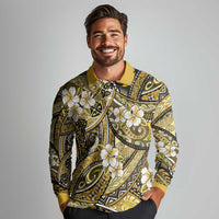 Polynesian Hibiscus Tropical Yellow Floral Long Sleeve Polo Shirt Tribal Pattern LT01 - Polynesian Pride
