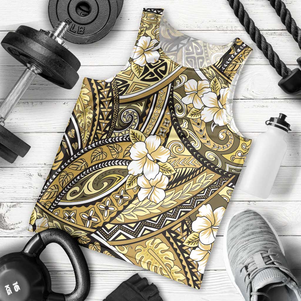 Polynesian Hibiscus Tropical Yellow Floral Men Tank Top Tribal Pattern LT01 - Polynesian Pride