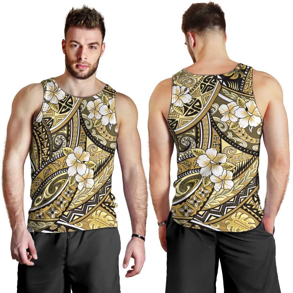 Polynesian Hibiscus Tropical Yellow Floral Men Tank Top Tribal Pattern LT01 - Polynesian Pride