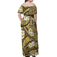 Polynesian Hibiscus Tropical Yellow Floral Off Shoulder Maxi Dress Tribal Pattern LT01 - Polynesian Pride