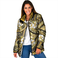 Polynesian Hibiscus Tropical Yellow Floral Padded Jacket Tribal Pattern LT01 Women Yellow - Polynesian Pride