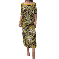 Polynesian Hibiscus Tropical Yellow Floral Puletasi Tribal Pattern LT01 Long Dress Yellow - Polynesian Pride