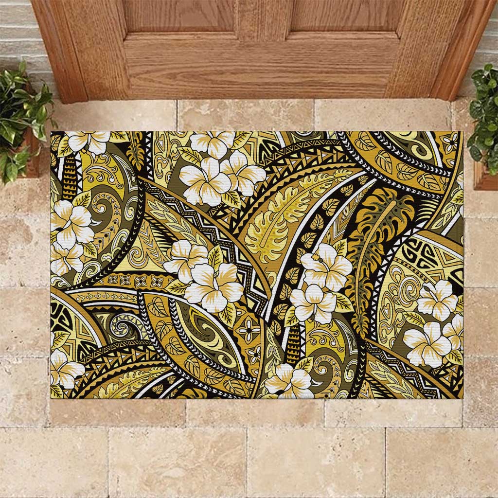 Polynesian Hibiscus Tropical Yellow Floral Rubber Doormat Tribal Pattern LT01 Yellow - Polynesian Pride