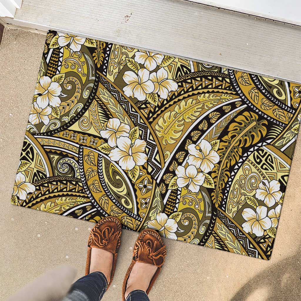 Polynesian Hibiscus Tropical Yellow Floral Rubber Doormat Tribal Pattern LT01 - Polynesian Pride