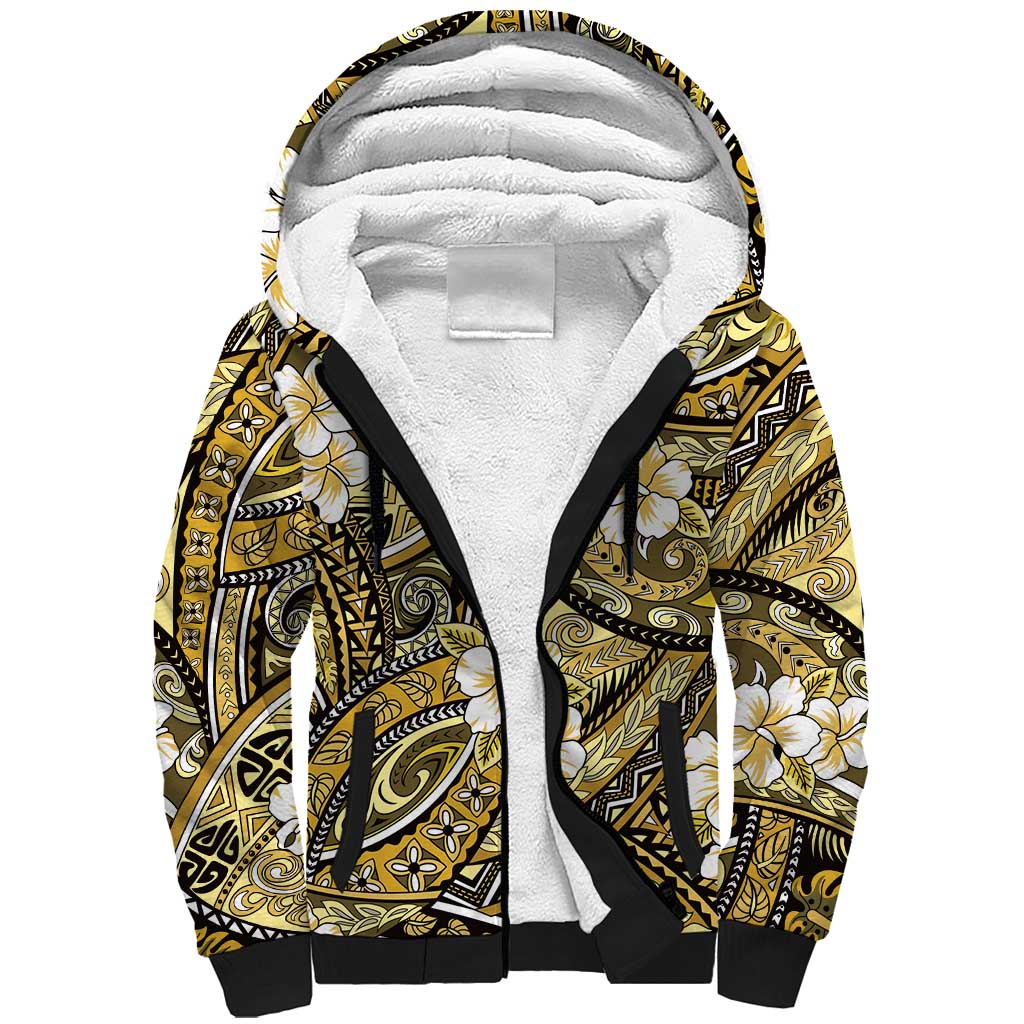 Polynesian Hibiscus Tropical Yellow Floral Sherpa Hoodie Tribal Pattern LT01 Unisex Yellow - Polynesian Pride