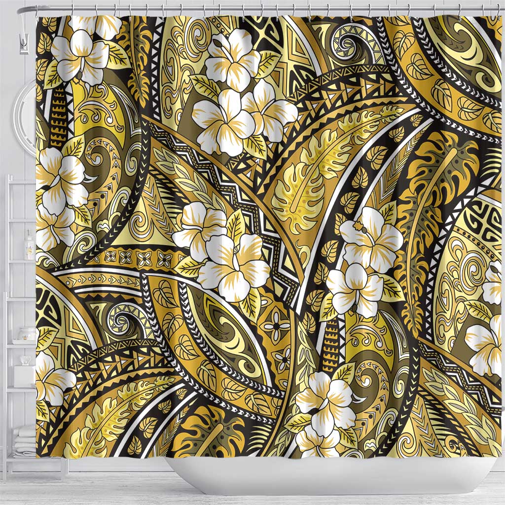 Polynesian Hibiscus Tropical Yellow Floral Shower Curtain Tribal Pattern - Polynesian Pride
