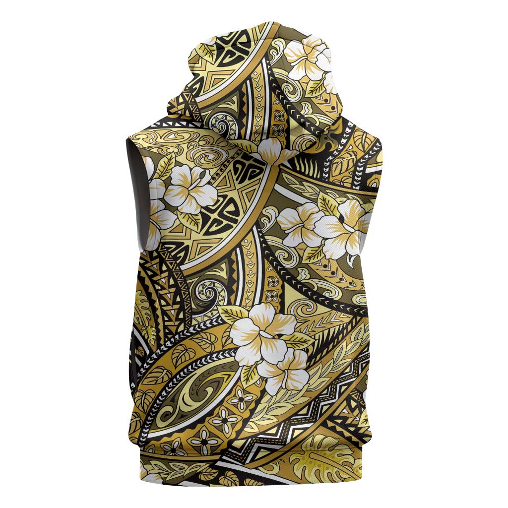 Polynesian Hibiscus Tropical Yellow Floral Sleeveless Hoodie Tribal Pattern LT01 - Polynesian Pride