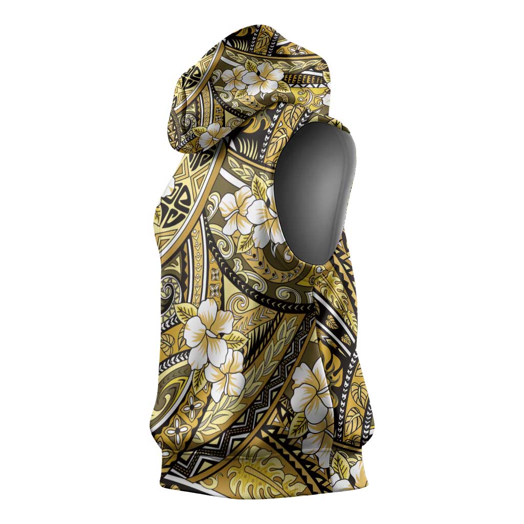 Polynesian Hibiscus Tropical Yellow Floral Sleeveless Hoodie Tribal Pattern LT01 - Polynesian Pride