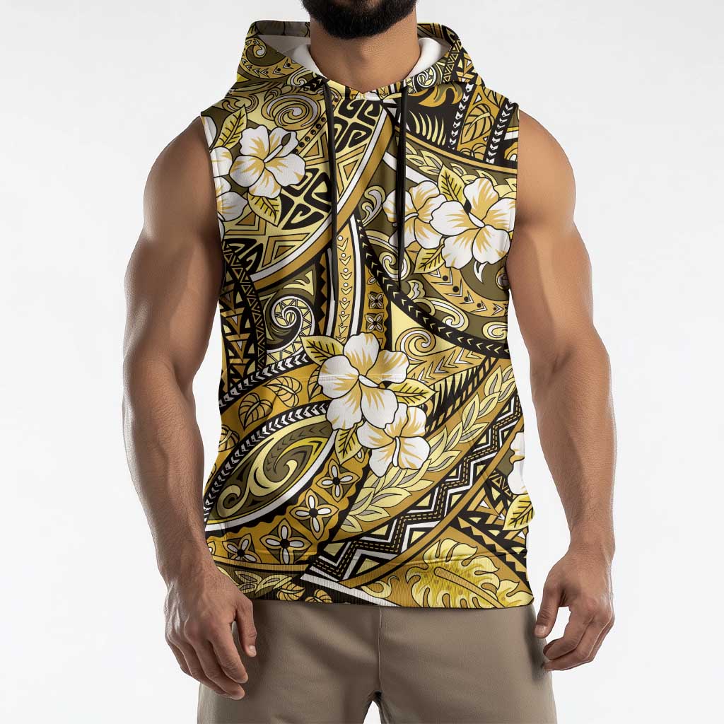 Polynesian Hibiscus Tropical Yellow Floral Sleeveless Hoodie Tribal Pattern LT01 - Polynesian Pride