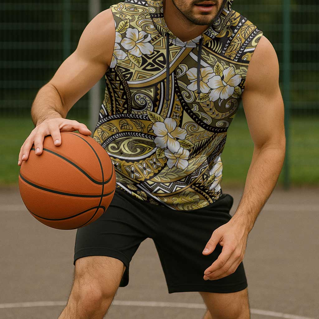 Polynesian Hibiscus Tropical Yellow Floral Sleeveless Hoodie Tribal Pattern LT01 - Polynesian Pride