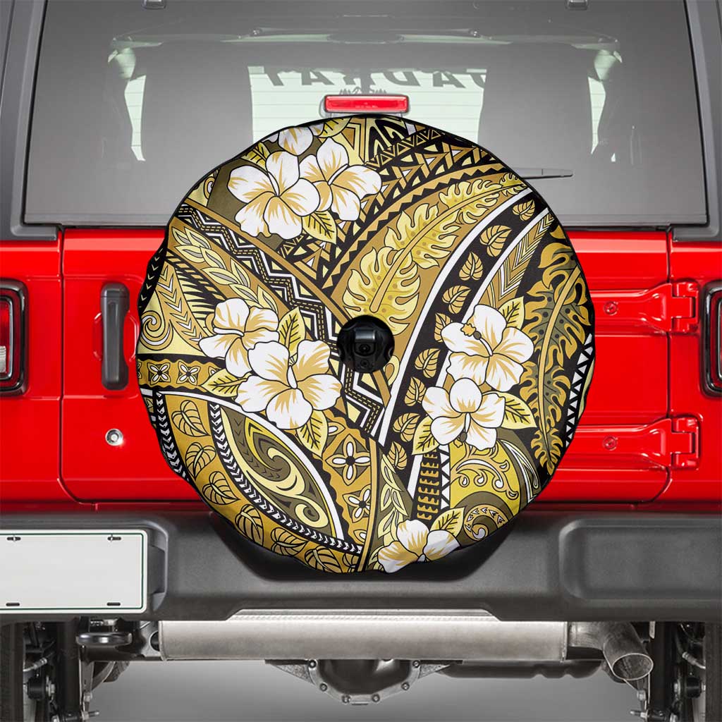 Polynesian Hibiscus Tropical Yellow Floral Spare Tire Cover Tribal Pattern - Polynesian Pride