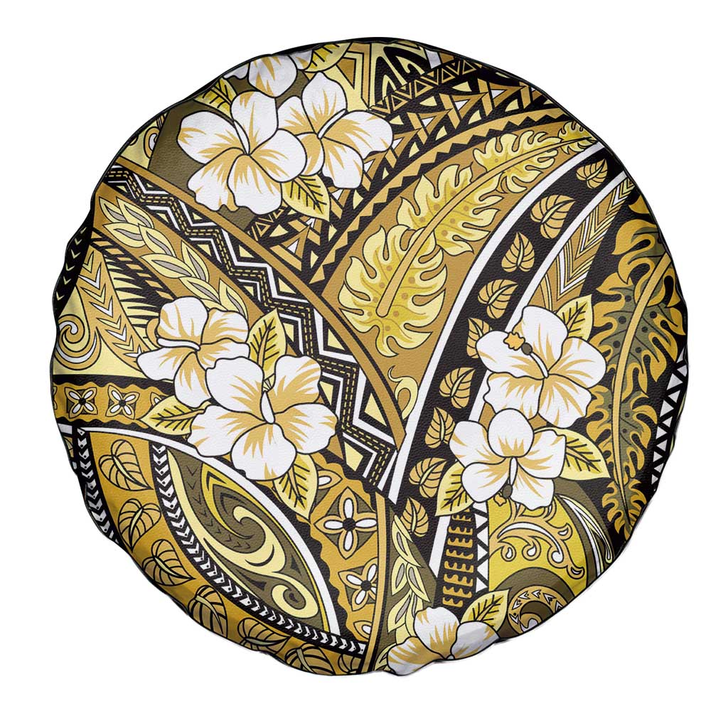 Polynesian Hibiscus Tropical Yellow Floral Spare Tire Cover Tribal Pattern - Polynesian Pride