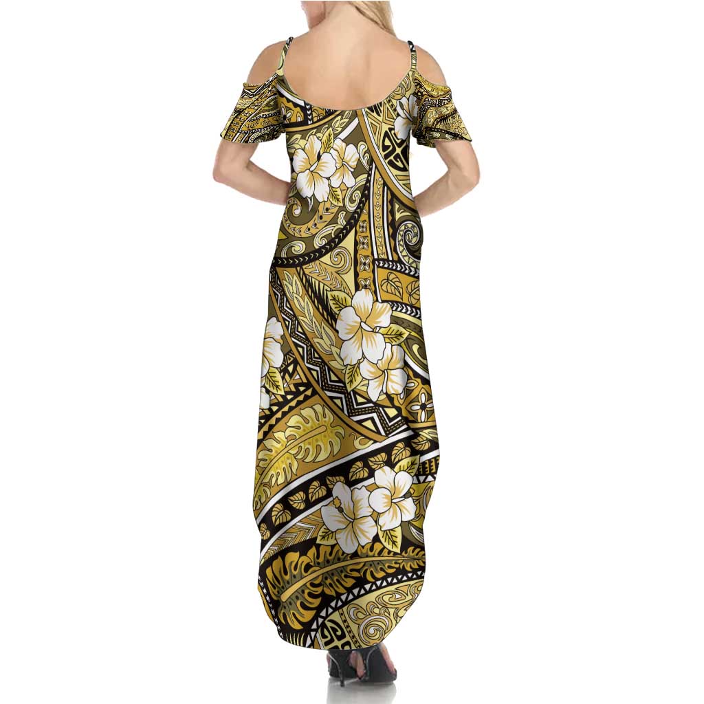 Polynesian Hibiscus Tropical Yellow Floral Summer Maxi Dress Tribal Pattern LT01 - Polynesian Pride