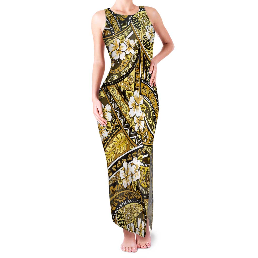 Polynesian Hibiscus Tropical Yellow Floral Tank Maxi Dress Tribal Pattern LT01 Women Yellow - Polynesian Pride