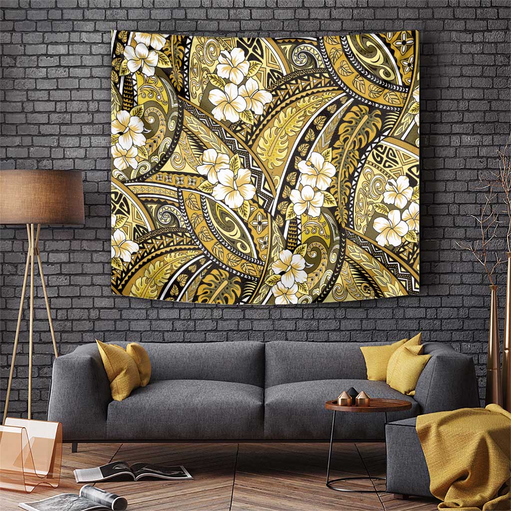 Polynesian Hibiscus Tropical Yellow Floral Tapestry Tribal Pattern - Polynesian Pride