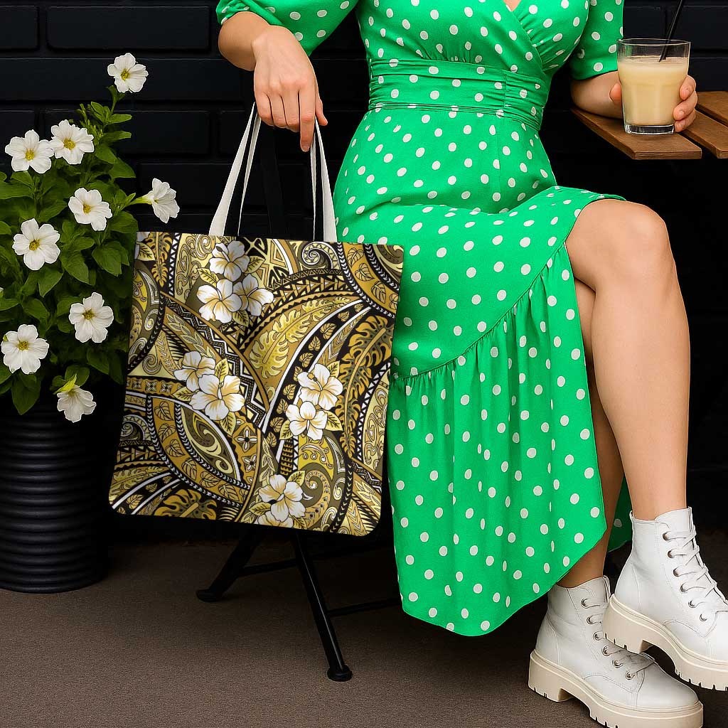 Polynesian Hibiscus Tropical Yellow Floral Tote Bag Tribal Pattern - Polynesian Pride