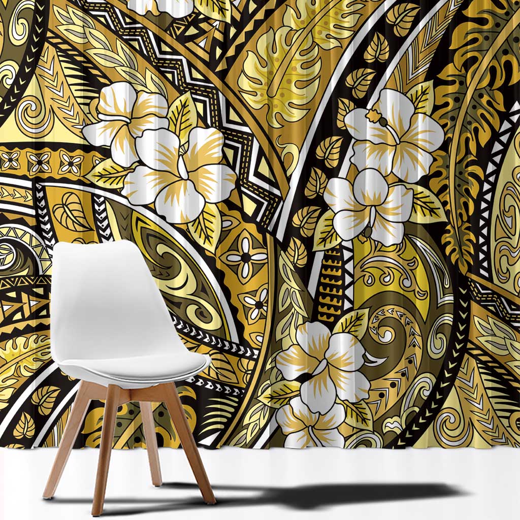 Polynesian Hibiscus Tropical Yellow Floral Window Curtain Tribal Pattern - Polynesian Pride
