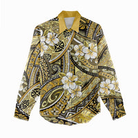 Polynesian Hibiscus Tropical Yellow Floral Women Casual Shirt Tribal Pattern - Polynesian Pride