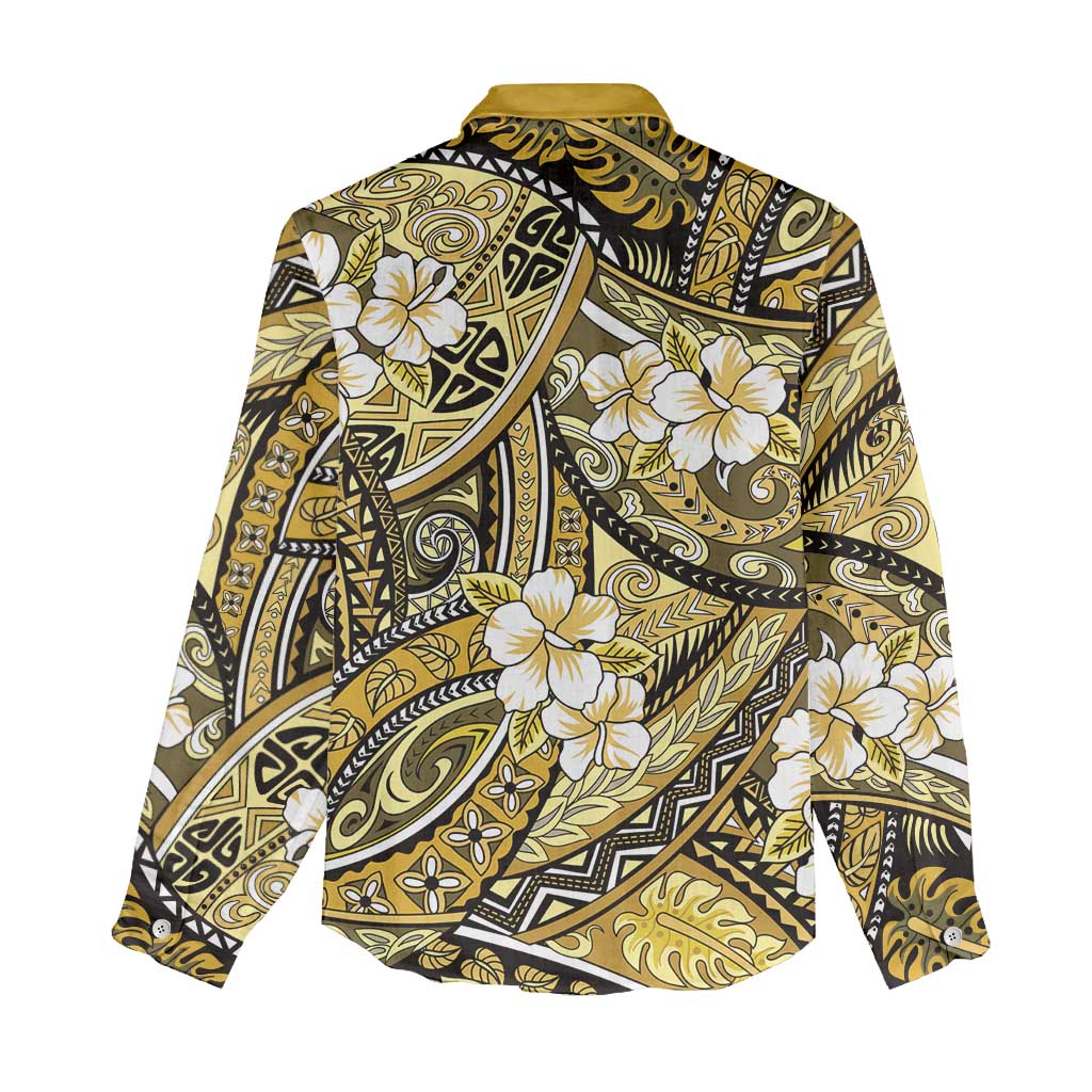 Polynesian Hibiscus Tropical Yellow Floral Women Casual Shirt Tribal Pattern - Polynesian Pride