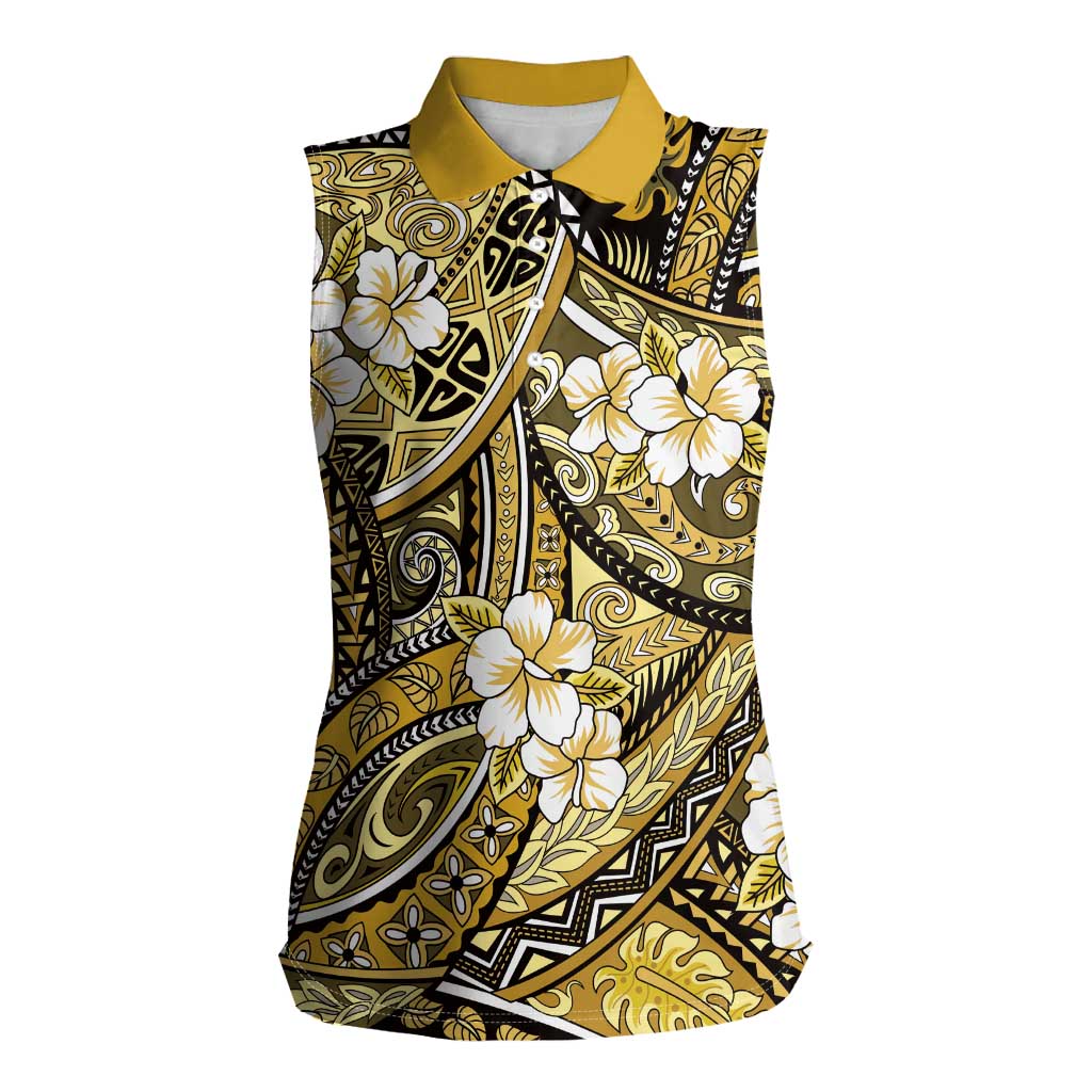 Polynesian Hibiscus Tropical Yellow Floral Women Sleeveless Polo Shirt Tribal Pattern LT01 Female Yellow - Polynesian Pride