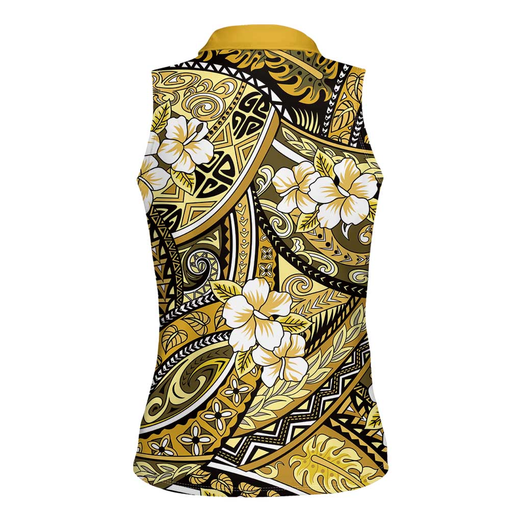 Polynesian Hibiscus Tropical Yellow Floral Women Sleeveless Polo Shirt Tribal Pattern LT01 - Polynesian Pride