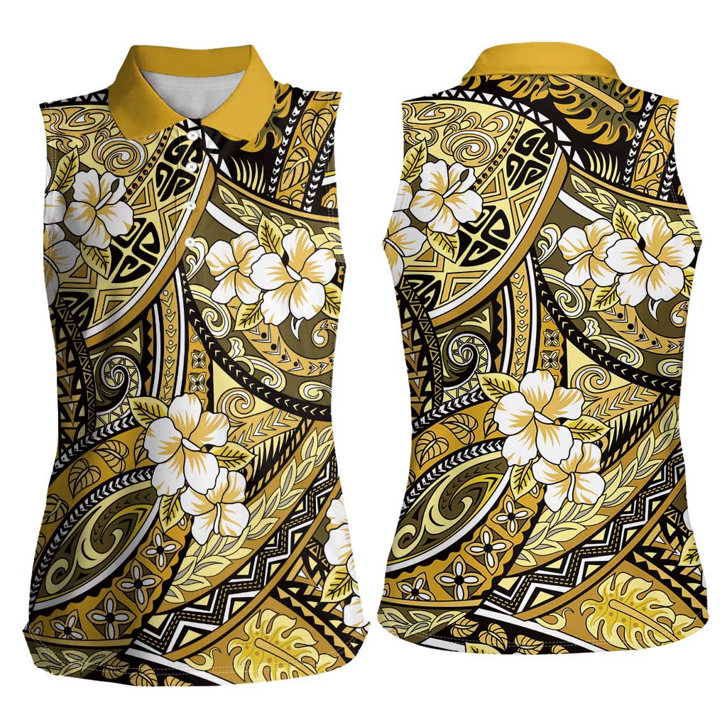 Polynesian Hibiscus Tropical Yellow Floral Women Sleeveless Polo Shirt Tribal Pattern LT01 - Polynesian Pride