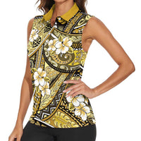 Polynesian Hibiscus Tropical Yellow Floral Women Sleeveless Polo Shirt Tribal Pattern LT01 - Polynesian Pride