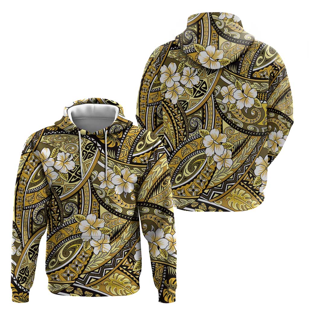 Polynesian Hibiscus Tropical Yellow Floral Zip Hoodie Tribal Pattern - Polynesian Pride
