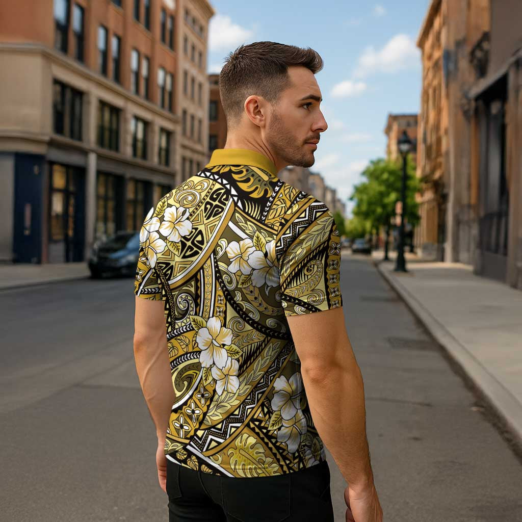 Polynesian Hibiscus Tropical Yellow Floral Zipper Polo Shirt Tribal Pattern LT01 - Polynesian Pride